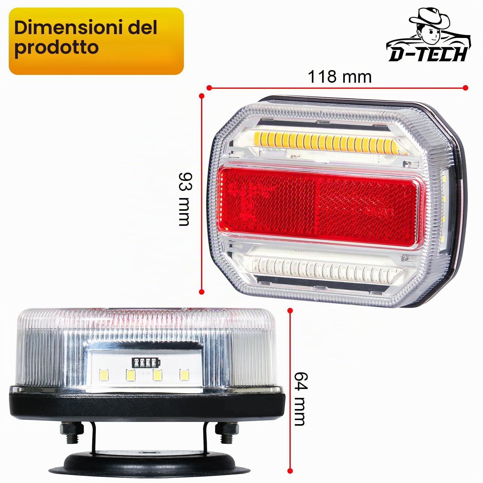 D-TECH Fanale posteriore magnetico a LED del rimorchio senza fili,luce del rimorchio senza fili, indicatore dinamico Fanale posteriore bluetooth LED per rimorchio Trattore Camion RV,Approvato ECE