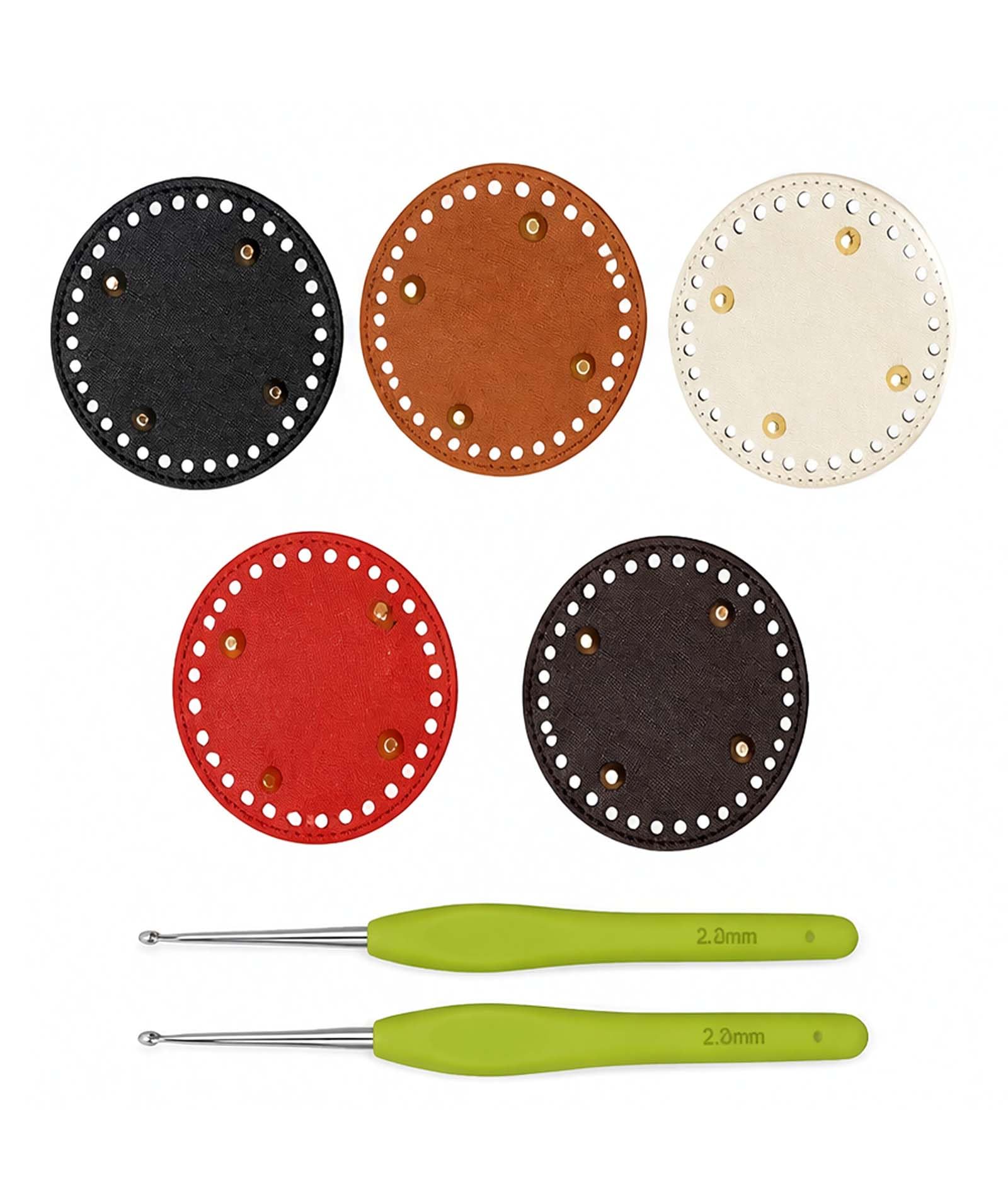 OYOSONABYMY Round PU Leather Crochet Bag Base, 12x12cm Durable Bag Bottom, 5 Pcs Craft Base with 2 Crochet Hooks, Multifunctional DIY Handmade Bag Making Supplies-image-43