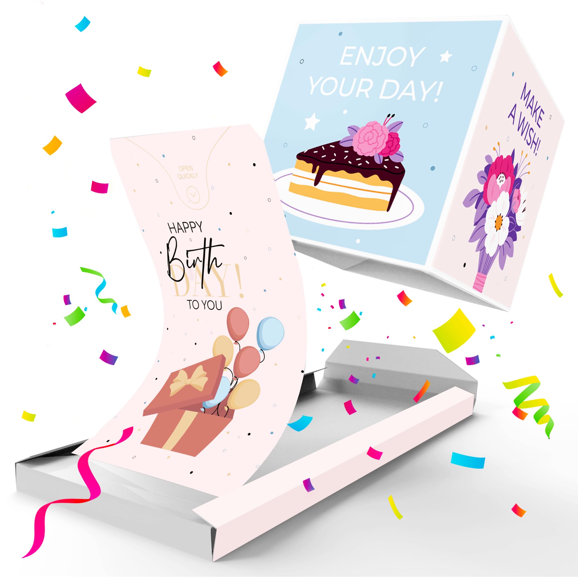 «BOOM» Exploding Birthday Confetti Card (Elegant), Surprise Prank Card Pop up