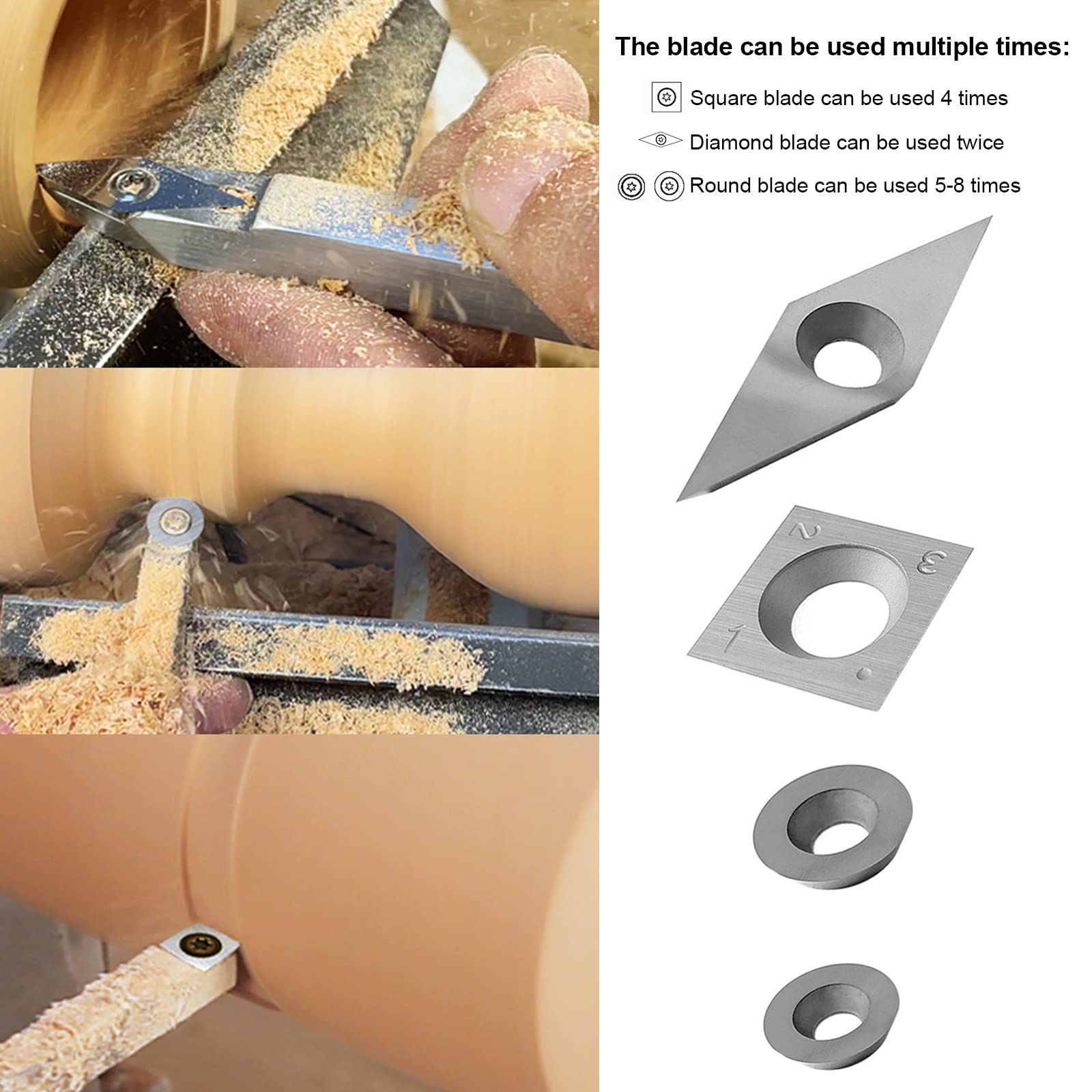 16PCS Inserti per Carburo Tungsteno Set per Utensili per Tornio Di Legno,Inclusi Quadrati,Diamanti con Punta Acuminata,Frese a Forma Rotonda da 12 e 8.9 mm,con 4 Vite M4 di Ricambio