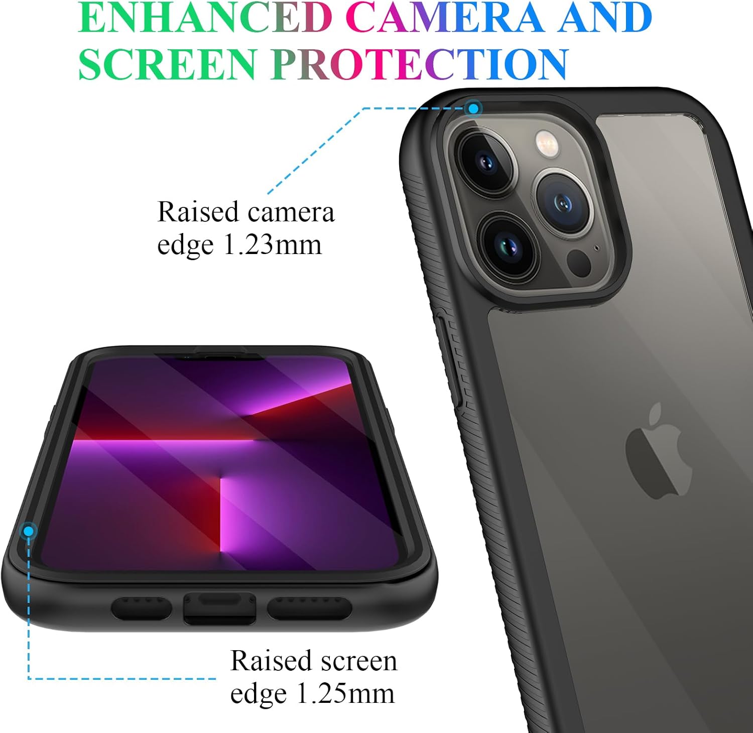 wahhle Compatible with iPhone 13 Pro Max Case, Built in Screen Protector Full Body Shockproof Slim Fit Bumper Protective Phone Cover 6.7'' Men Women-Black/Clear - Image 4