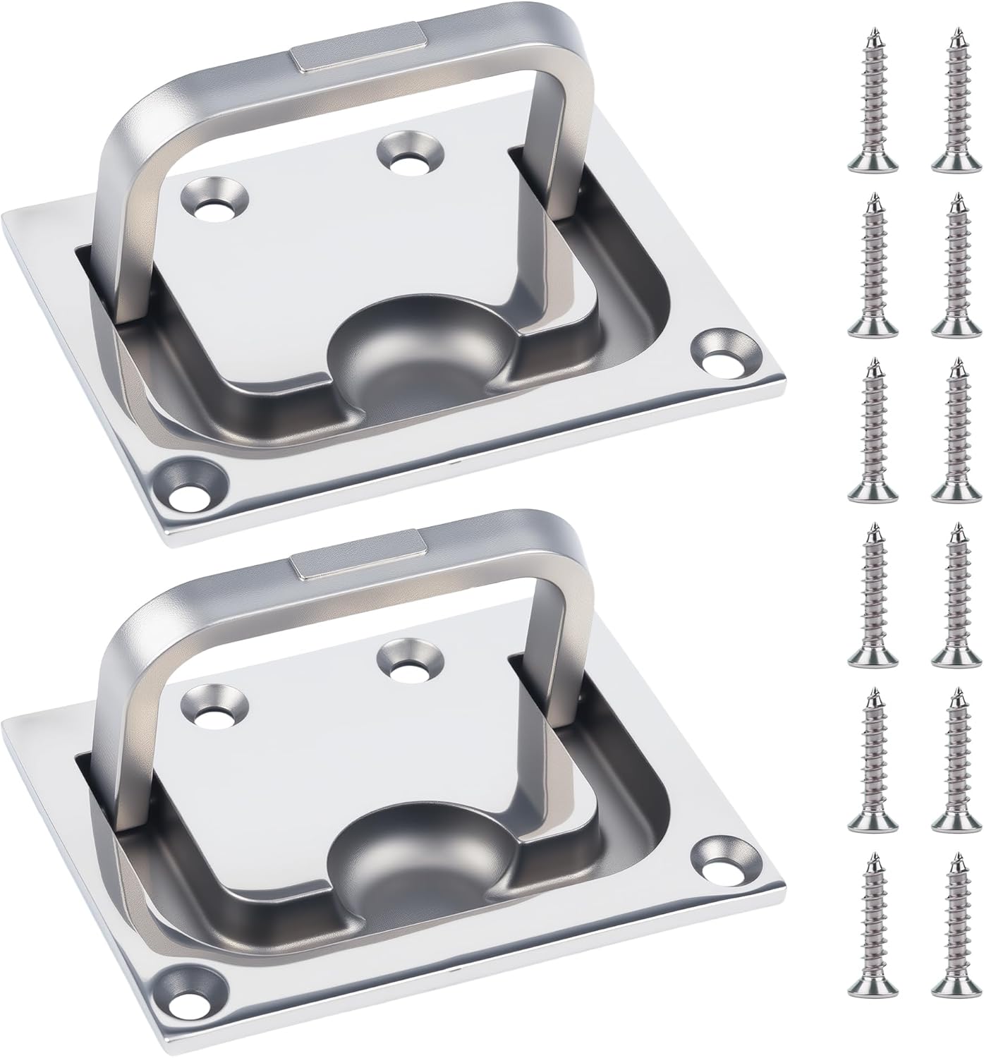 Starry Boat Hatch Handle 316 Stainless Steel Hatch Pull Flush Lift Boat Ring Hatches Pull Handle Recessed Door Pull with Mount Screws for Deck Drawer(2 Pack)