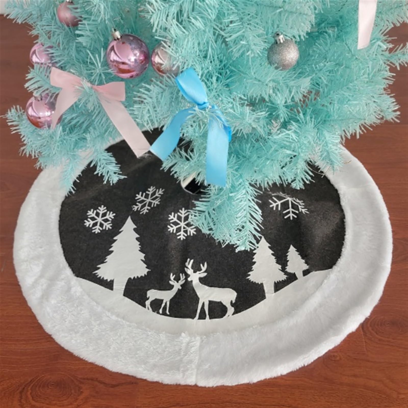 Tappeto Per Albero Di Natale Gonna Per Albero Di Natale Pelliccia Decorazioni Rustiche Per Tappetino Per Alberi Di Natale Motivo Con Cervi E Fiocchi Di Neve Gonna Per Albero Di Natale(59 inches(150cm)