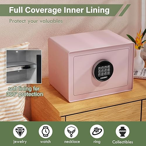 Miniatura 2 de Goldenkey Caja fuerte digital de lujo con teclado para el hogar, pequeña caja fuerte para documentos, dinero, forro de terciopelo suave y estante