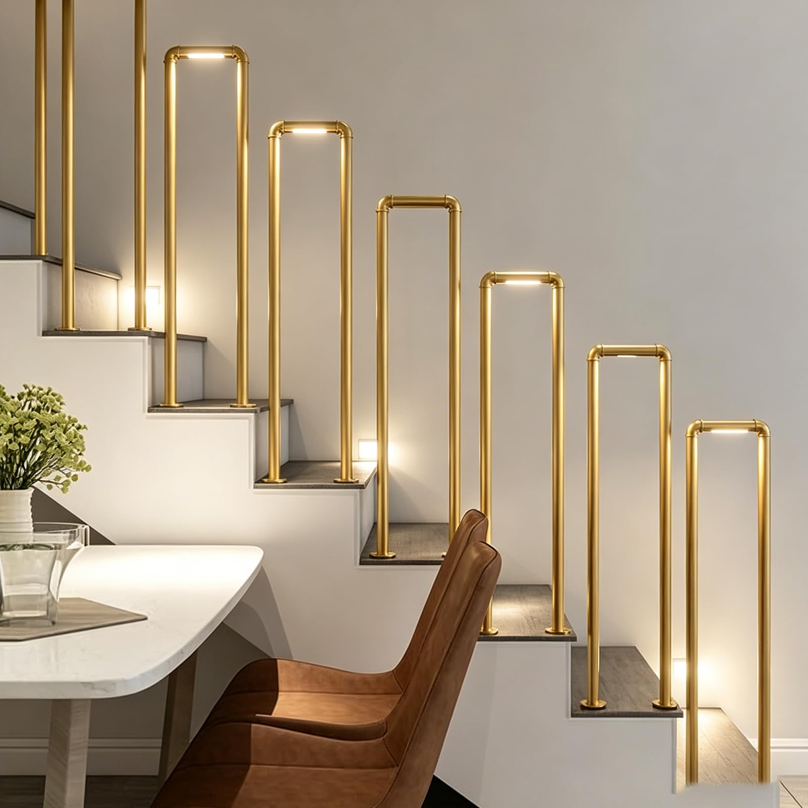 Errtsdb Gold Banister Handrail【Errtsdb Handrails For Outdoor Steps, 75Cm-Round Corners, 】 Galvanized Iron Handrail, U-Shaped Stair Railing For Garden, Backyard & Balcony