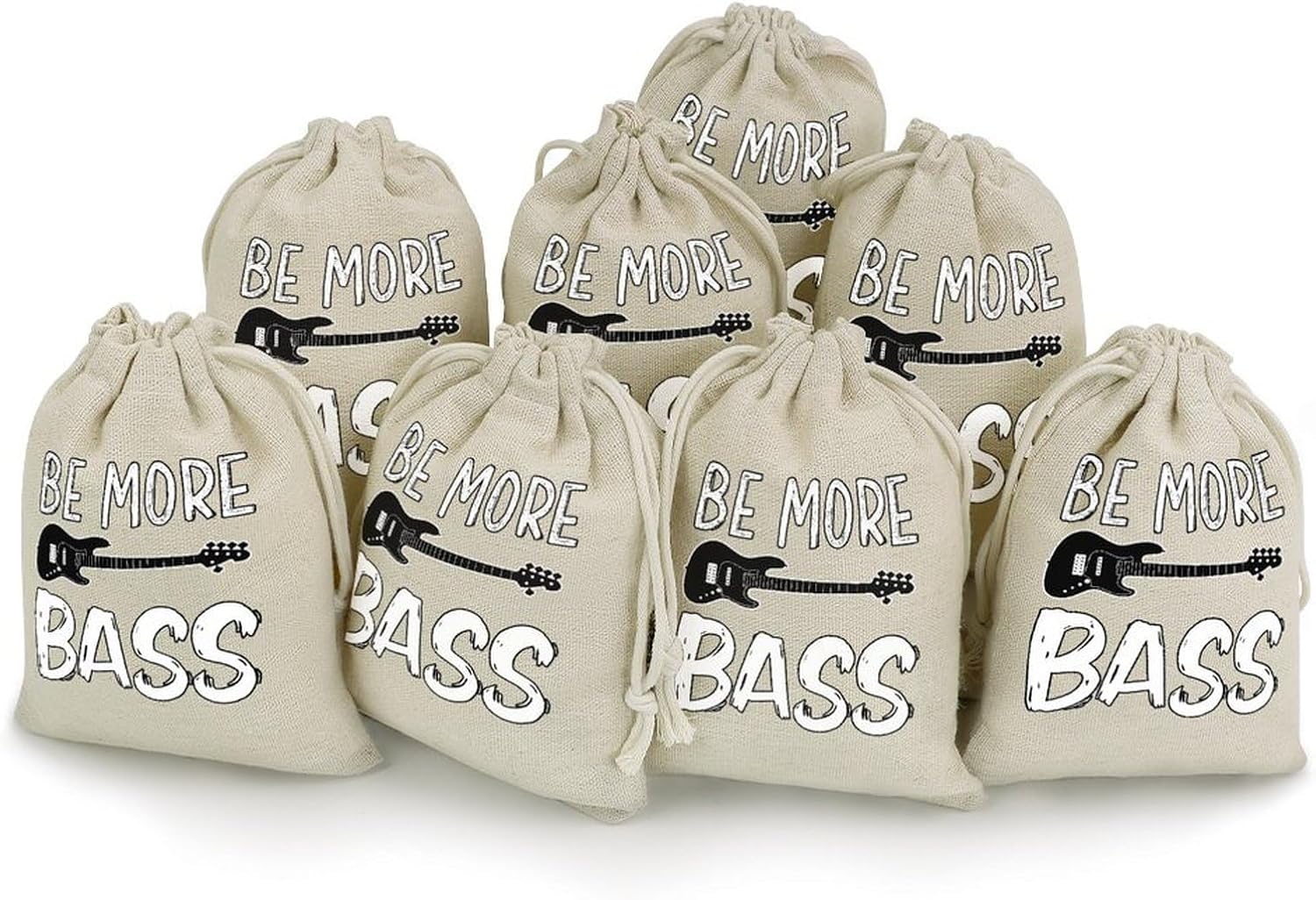 Be More Bass Guitar Music Drawstring Bags Cotton Linen Pack of 8