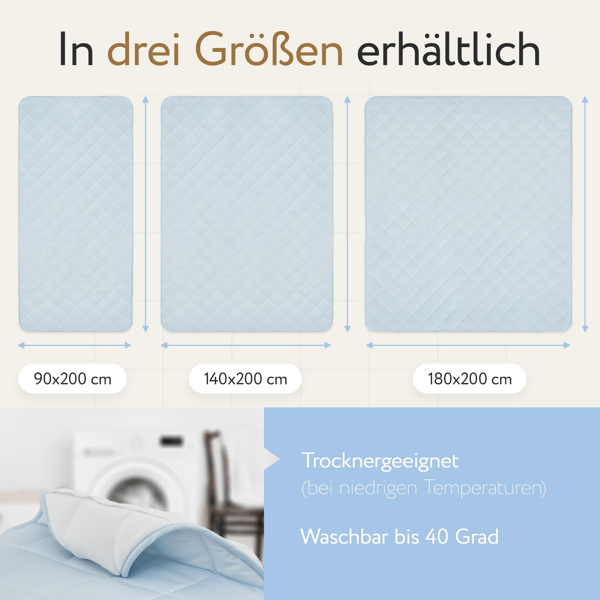 Herlag Matratzenauflage 180x200cm - 2-in-1 Wendeauflage mit Sommer- & Winterseite - Ganzjähriger Matratzenschoner - Cooling-Gewebe & Micro-Flanell - Waschbar & Trocknergeeignet - Öko Tex 100