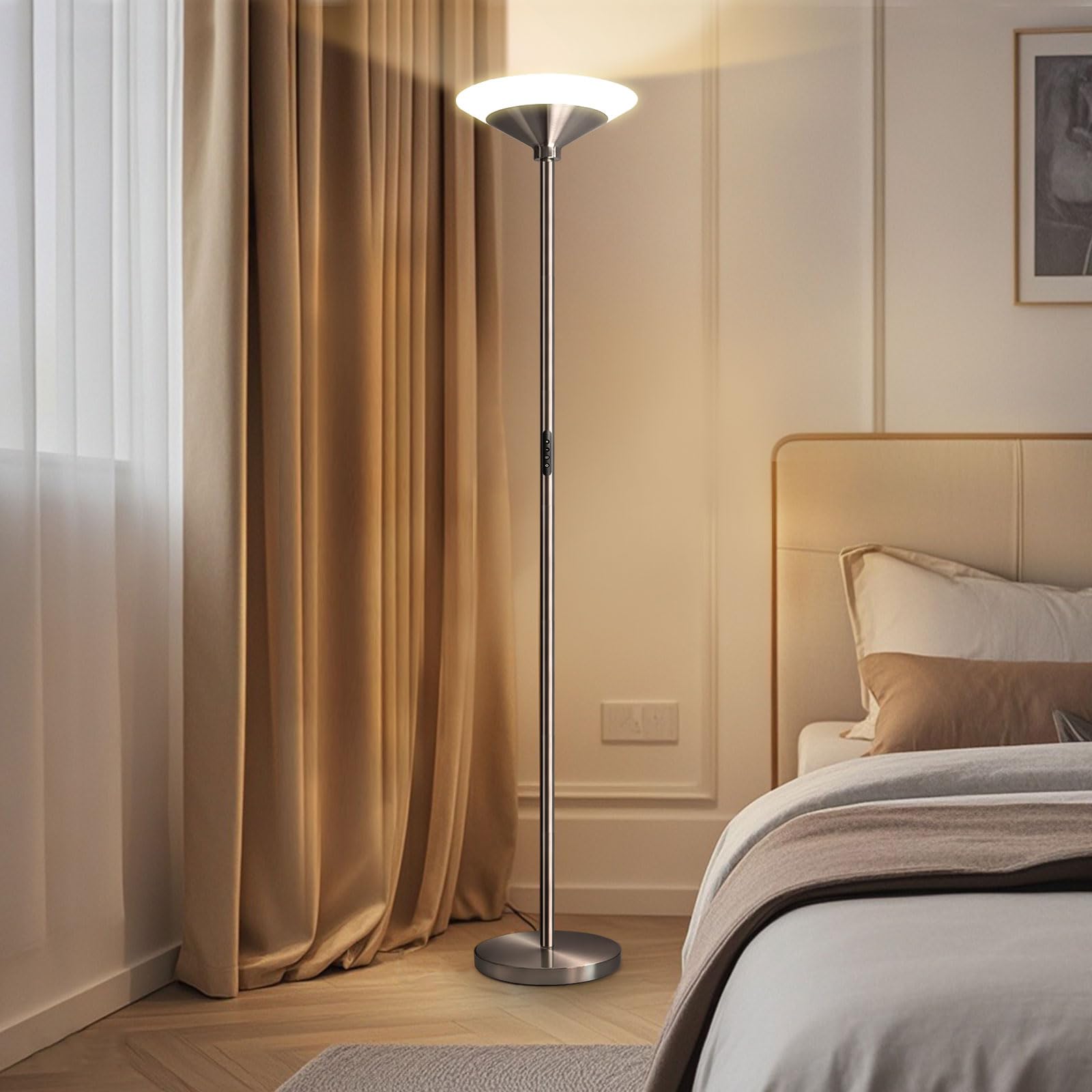 BBHome Lampadaire LED 27W Dimmable avec Télécommande et Tactile 3000K-6500K Salon Moderne Argent