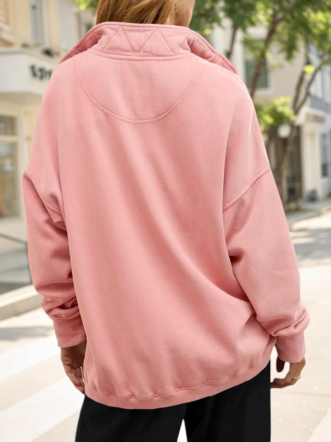 Fisoew Womens Oversized Sweatshirt Casual Snap Stand Collar Long Sleeve Pullover Tops Fall Travel Outfits - Image 4