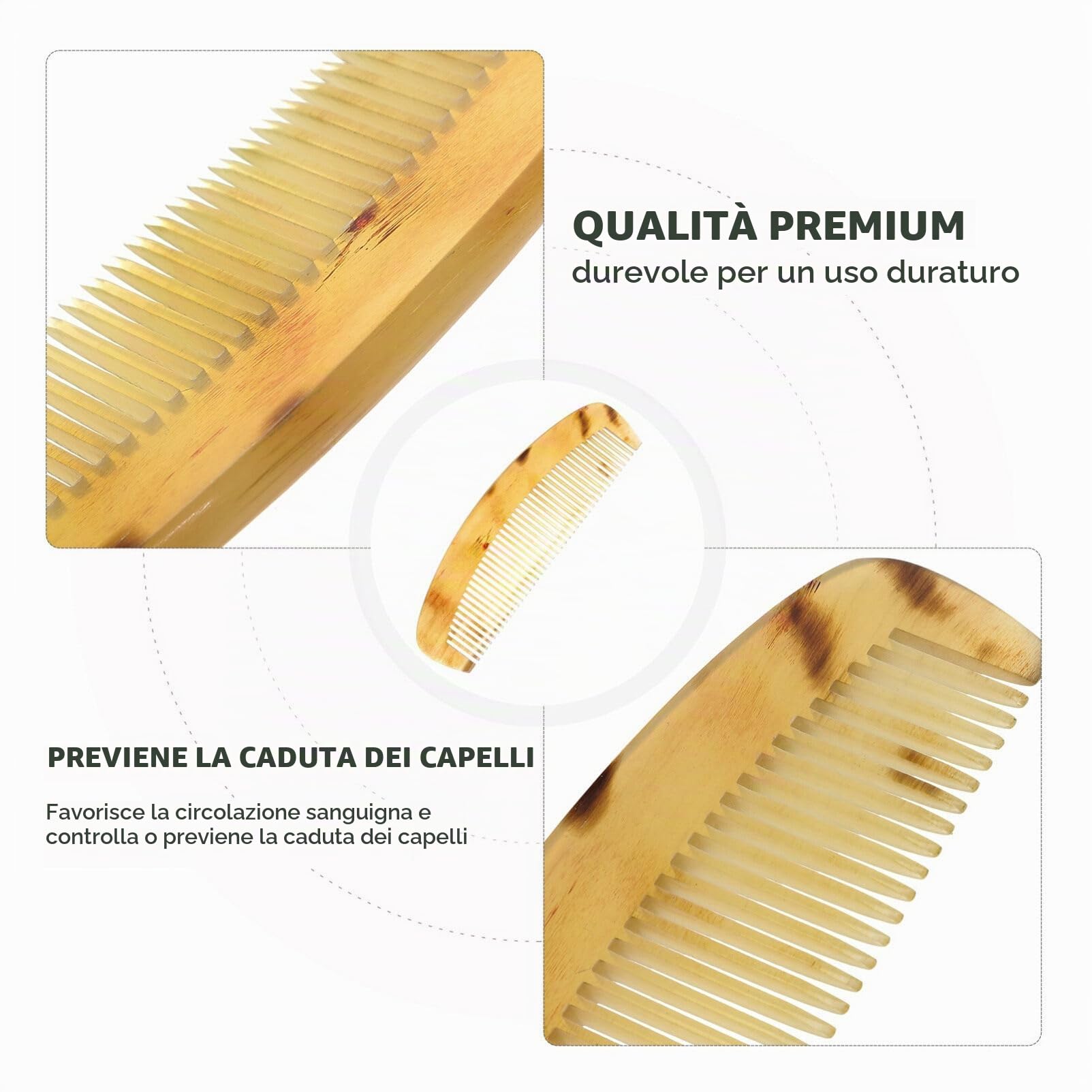 Uonlytech Pettine in Corno Naturale Antistatico Portatile Per Capelli E Barba Pettine Lisciante Compatto Per Donna Previene La Caduta Dei Capelli Ideale Per Viaggi E Uso Quotidiano