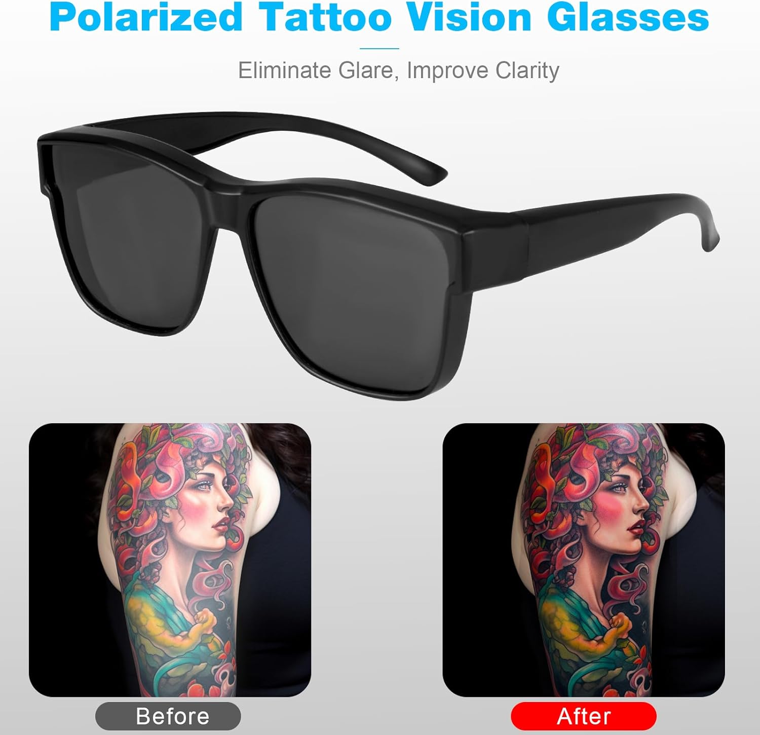 Tattoo Light with Tattoo Headlamp and Polarized Tattoo Vision Glasses, Rechargeable Tattoo Headlight for Artists & Beginners, Anti-Glare and Enhance Tattoo Color Details