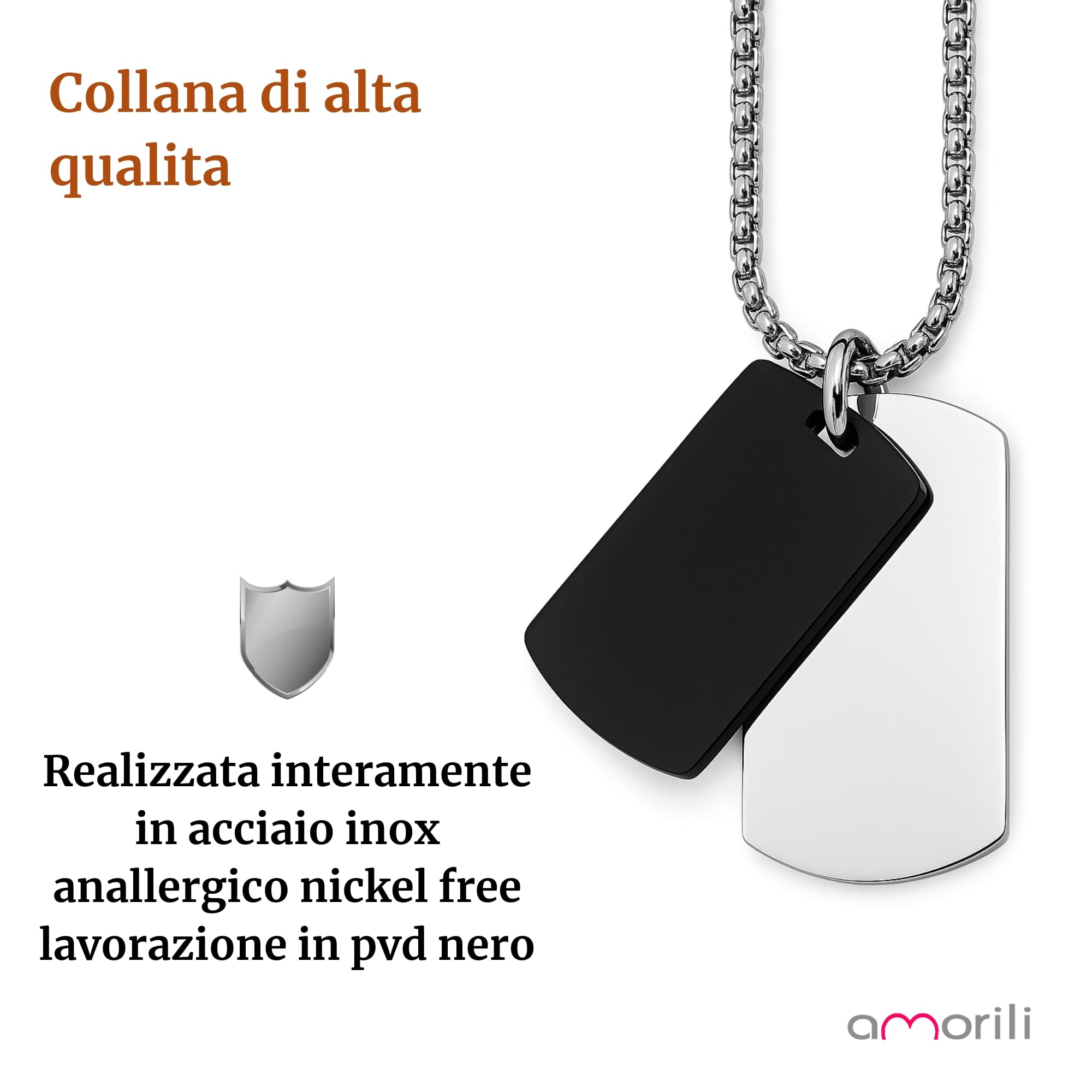 Collana Uomo Piastra Militare in Acciaio Inox – Targhetta Personalizzata con Incisione di Frasi, Dediche o Nomi – Idea Regalo per Lui - cll2120