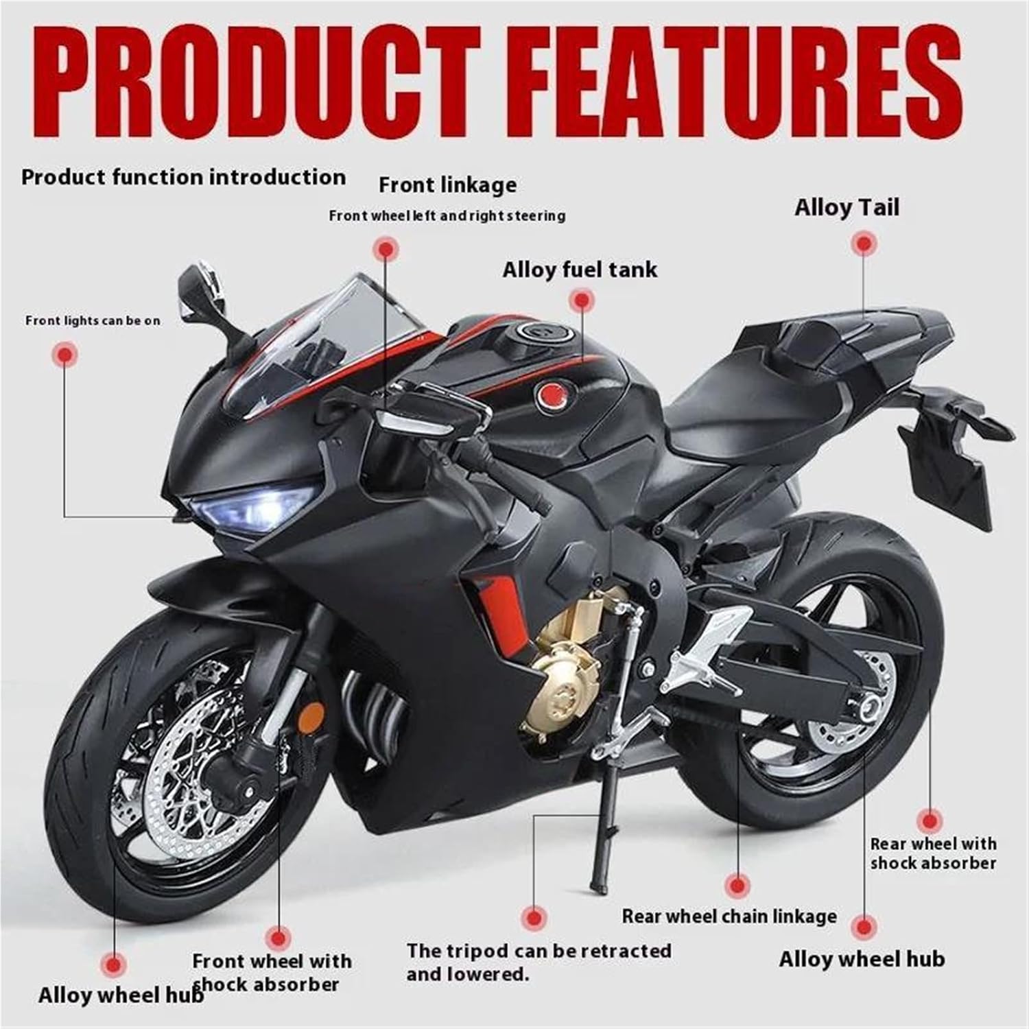 Collection 1/9 Motorcycle Model Diecasts Portable Racing Finger Motobike Simulation Collection Toys for H-ONDA CBR1000RR CBR 1000RR(Red)