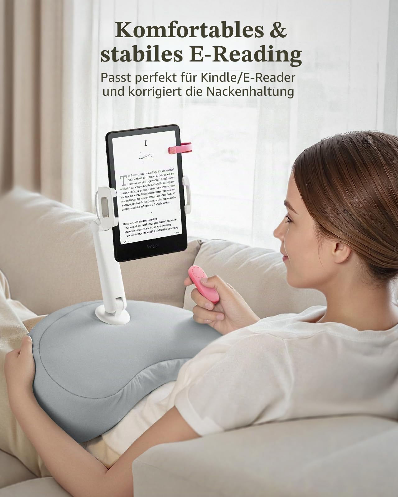 SAIJI Tablet Kissen Halter, 360° Verstellbarer Kindle Halter ipad Halterung Bett mit flexiblem doppelachsigem Arm, Tablet Halterung für iPad, iPhone, Kindle und alle Geräte von 4,7"-15,6"（Grau）