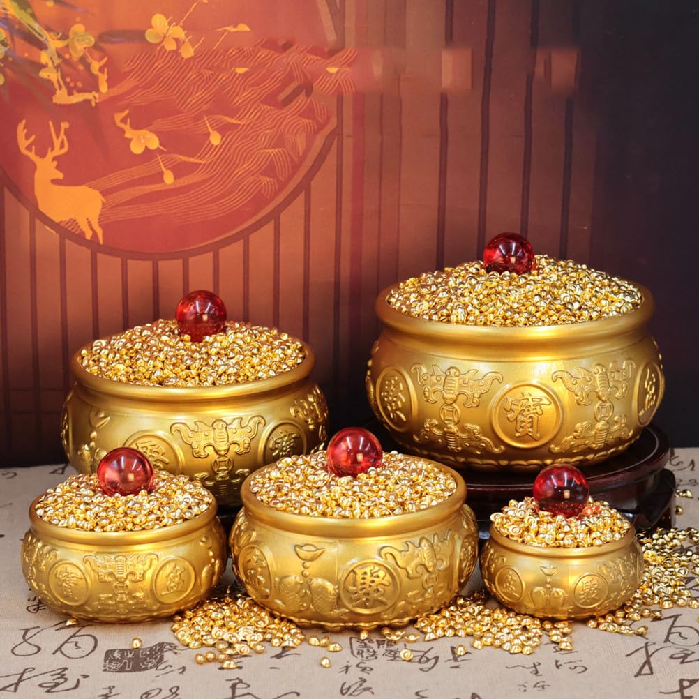 Chińska umywalka skarbów Wystrój feng shui Mosiężne bogactwo Pieniądze Powodzenia Miska skarbów Monety Przechowywanie zmian Pomyślne ozdoby Biuro Zawiera małe sztabki złota,L