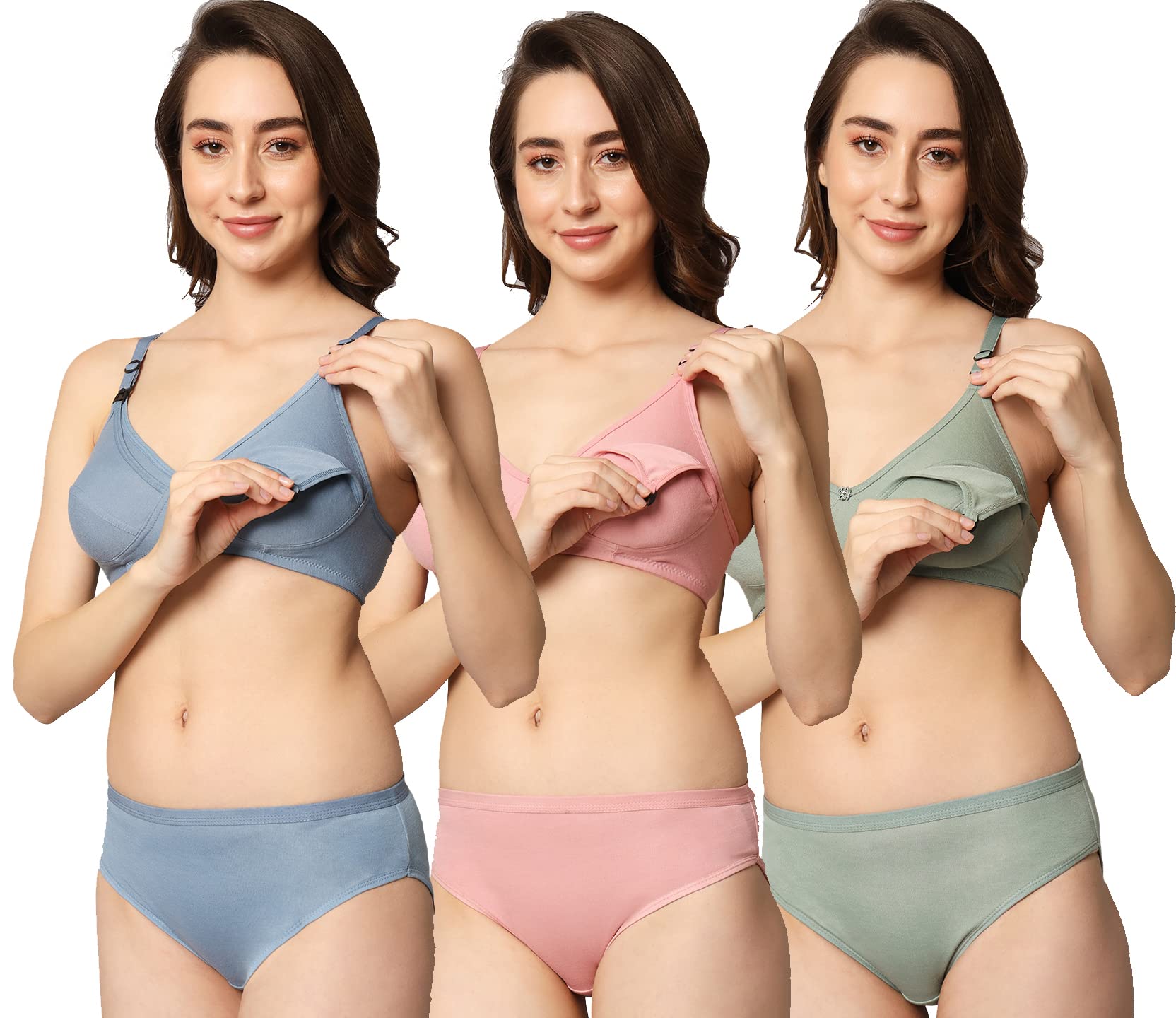 ZARED Women's Non Padded Maternity/Feeding/Nursing Bra Panty Set (Pack of 3 Bra and 3 Panties)-image-16