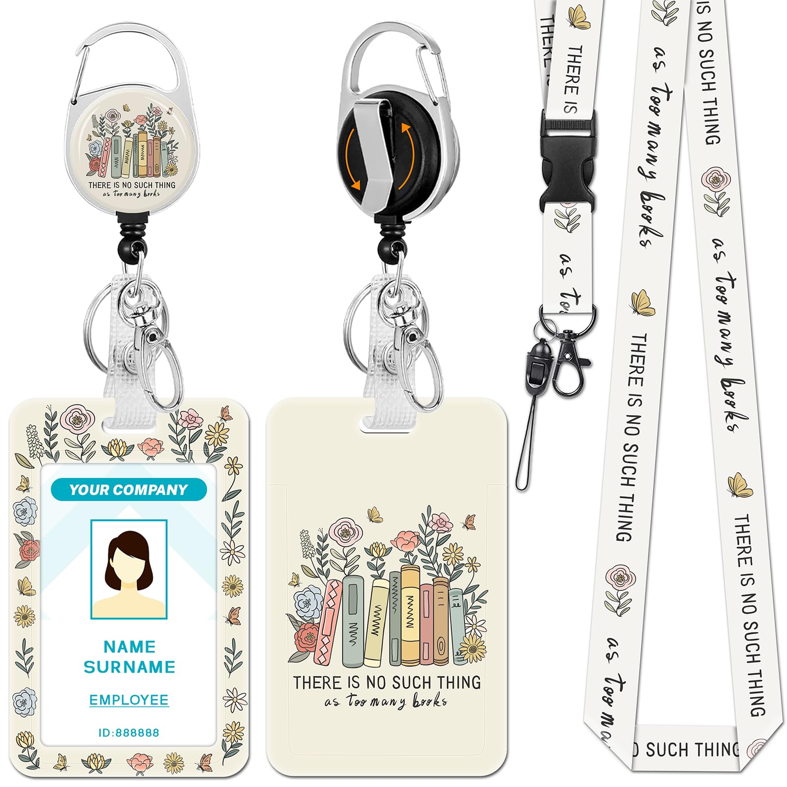 Hancynir Book Lover Cute Lanyards for Id Badges with Retractable Reel Clip