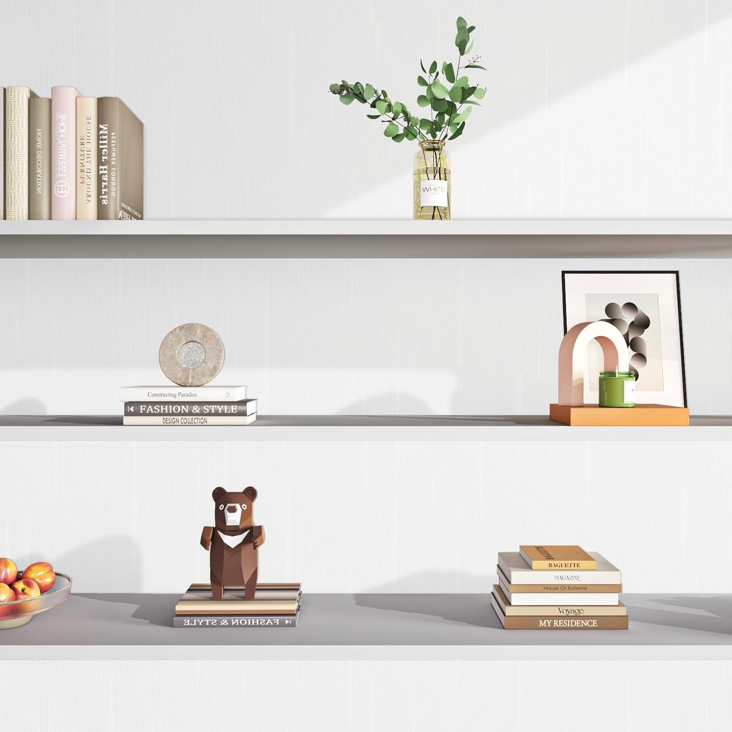 FunStick 16"x472" Peel and Stick Wallpaper White Grass Cloth Wallpaper Peel and Stick Textured White Wall Paper for Bedrooms Bathroom RV Wall Decor Kitchen Cabinet Wallpaper Waterproof Contact Paper