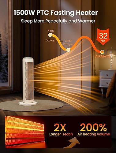 Miniatura 6 de Calentadores de espacio de 25 pulgadas para uso en interiores, habitaciones grandes, calentadores eléctricos para uso en interiores con termostato,