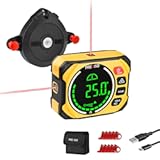 3-in-1 Multi Surface Laser Level with Digital Angle Gauge Magnetic, Rechargeable Digital Level with Wall Mount Base, 0-90° & 0-180°, Angle Finder Cross Line for Woodwork, Saw, Hanging Frames
