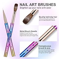 Vista 6 de 2 pinceles de uñas – Liner & Kolinsky Art Brush tamaño #12 para aplicación acrílica, mango resistente, herramientas de diseño ovalado para manicura