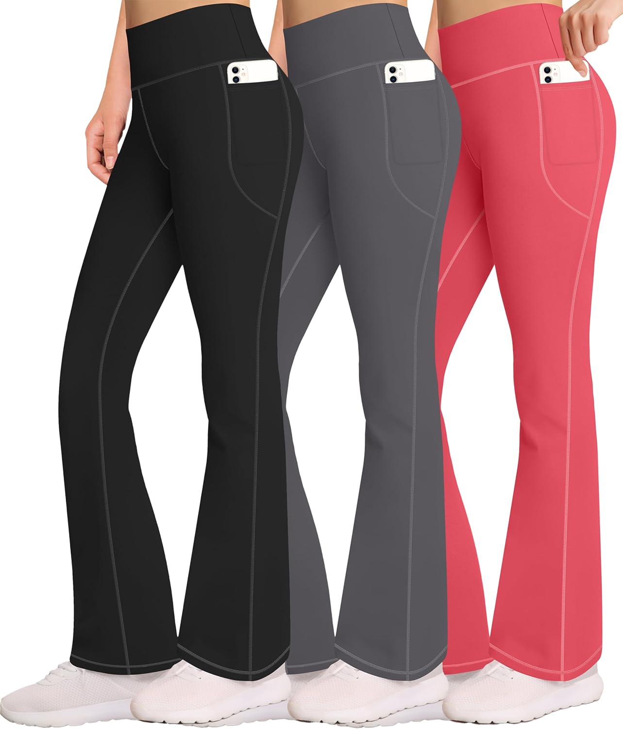 AENLLEY Girls Stretchy Flare Yoga Pants with Pockets - High Waisted Wide Leg Activewear Leggings for Kids