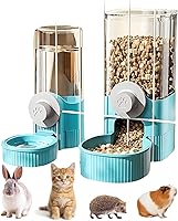 Vista 1 de GPY Juego de comedero automático para mascotas y dispensador de agua para colgar, alimentador automático para conejos y dispensador de agua para Azul