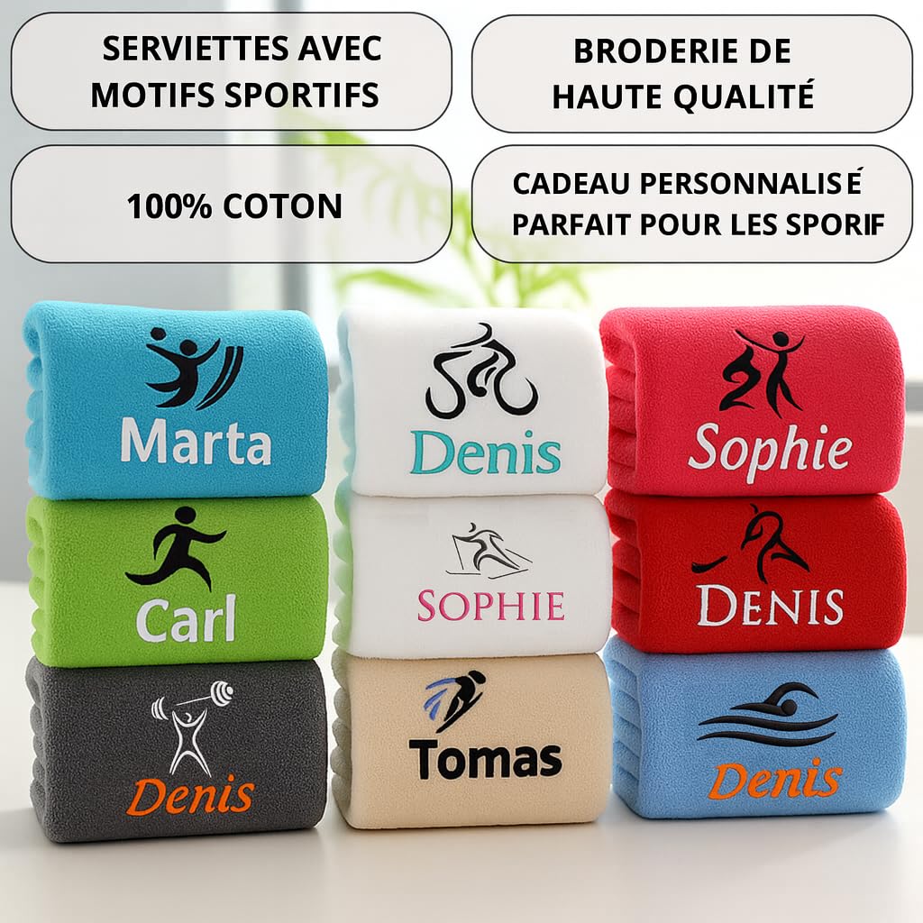 Peignoir Personnalisé Homme Serviette De Bain Personnalisée Avec Nom Brodé – 140x70 Cm, 100% Coton, Motifs Sportifs, Cadeau Idéal
