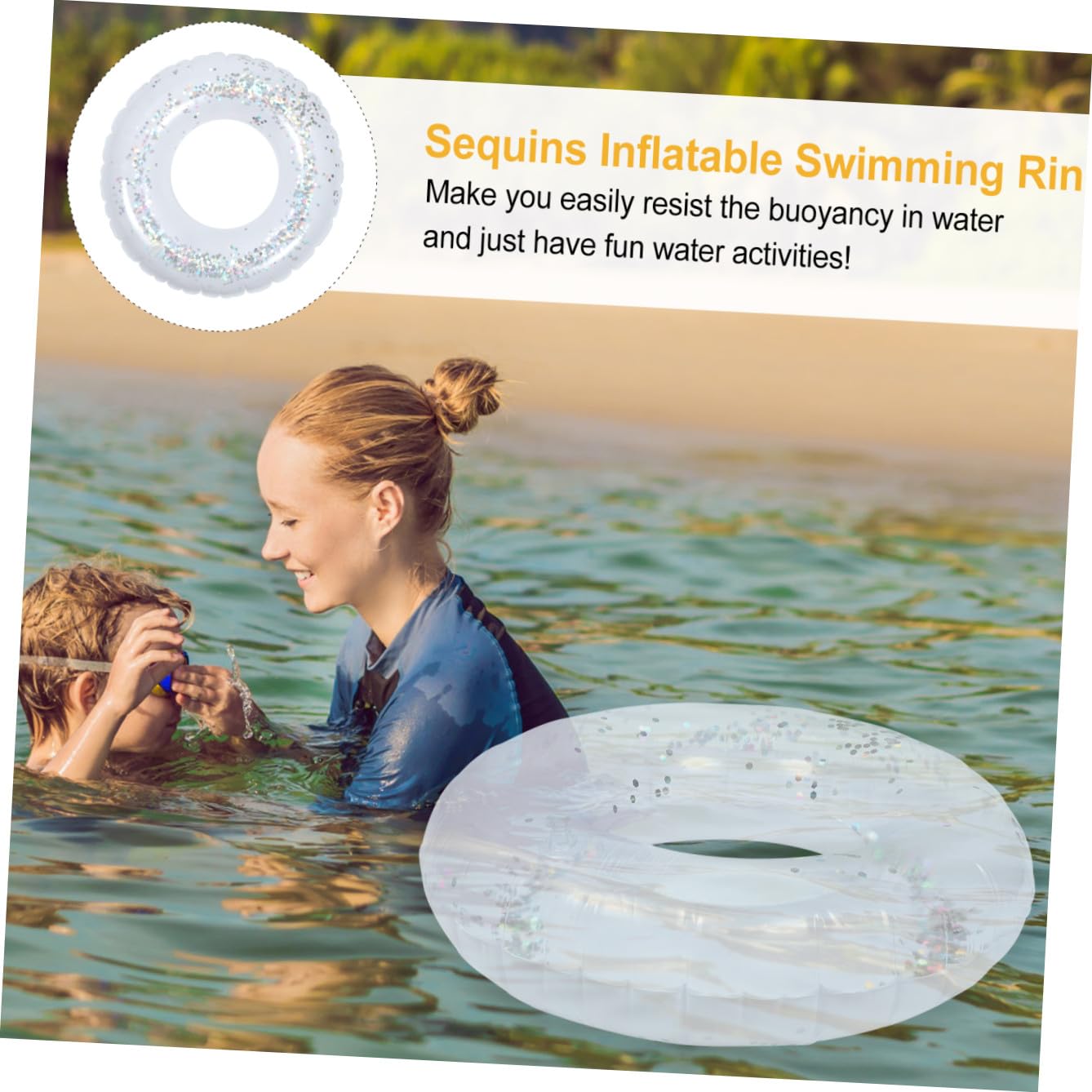 UPKOCH Anillo De Natación De Color Transparente Lentejuelas Flotador Inflable De PVC para Piscina Accesorio para Fiestas Acuáticas