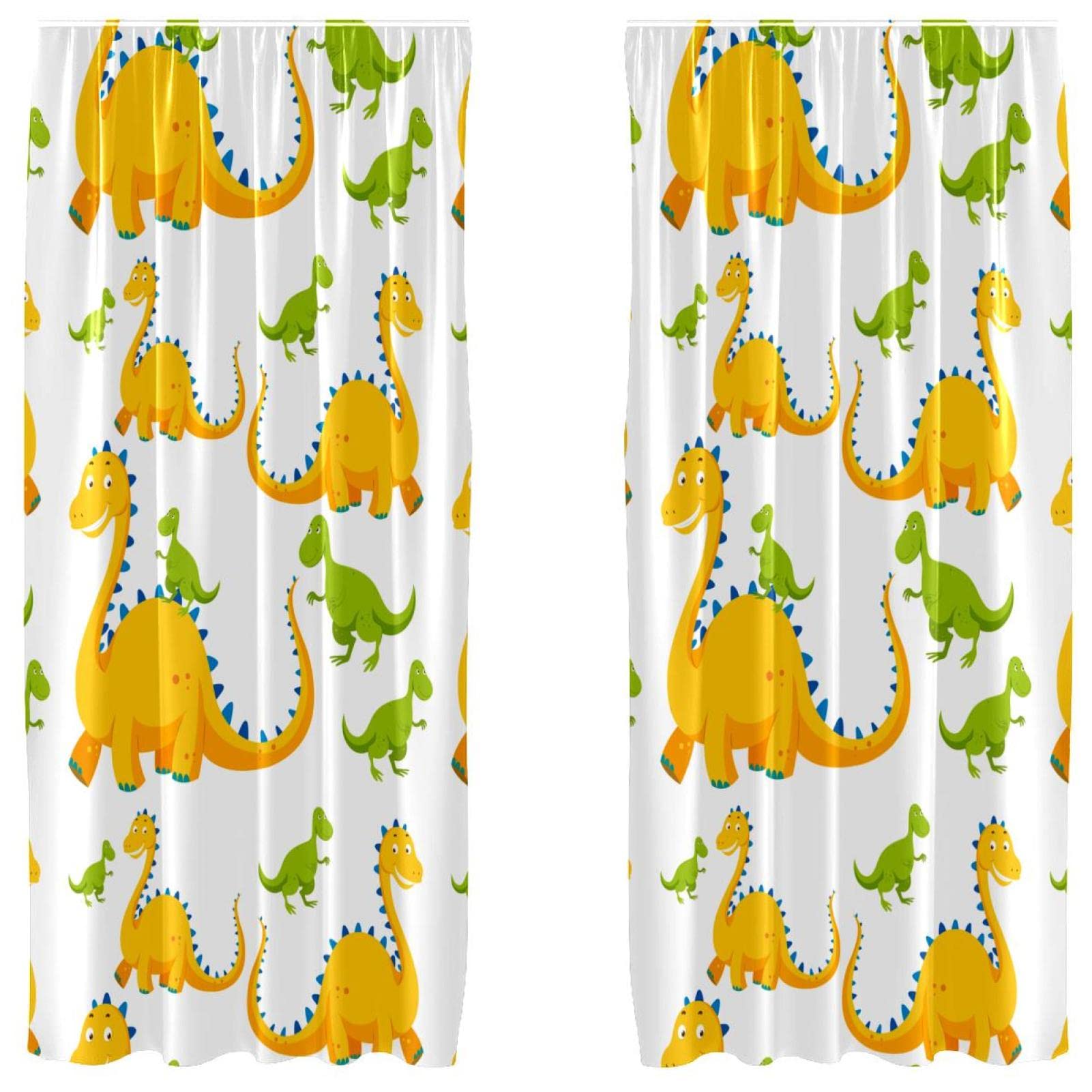 Rideaux jaunes et verts dinosaures voilages légers et respirants de 213 cm