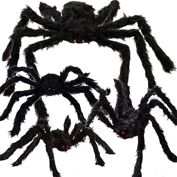 Halloween Scary Hairy Spider Decorations, 4Pcs Realistic Black Scary Spiders Set for Outdoor Indoor House Yard Lawn Garden Halloween Party Favor Decor 12", 20", 30", 50"
