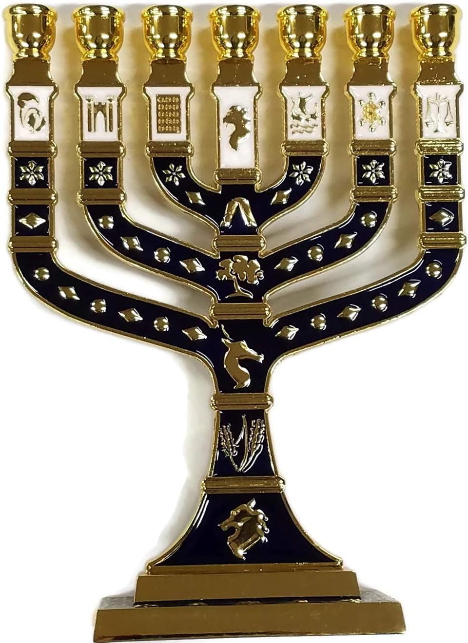 STRONG FAITH Blue Enamel 7 Branch 12 Tribes Temple Menorah 10.8" high