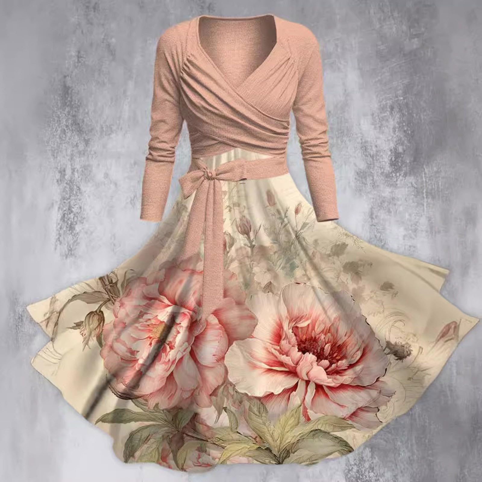 Abito da donna Autunno e Inverno Stampa Floreale Floreale Manica Lunga Bretella Abito Largo Plus Size Abiti per Lavoro