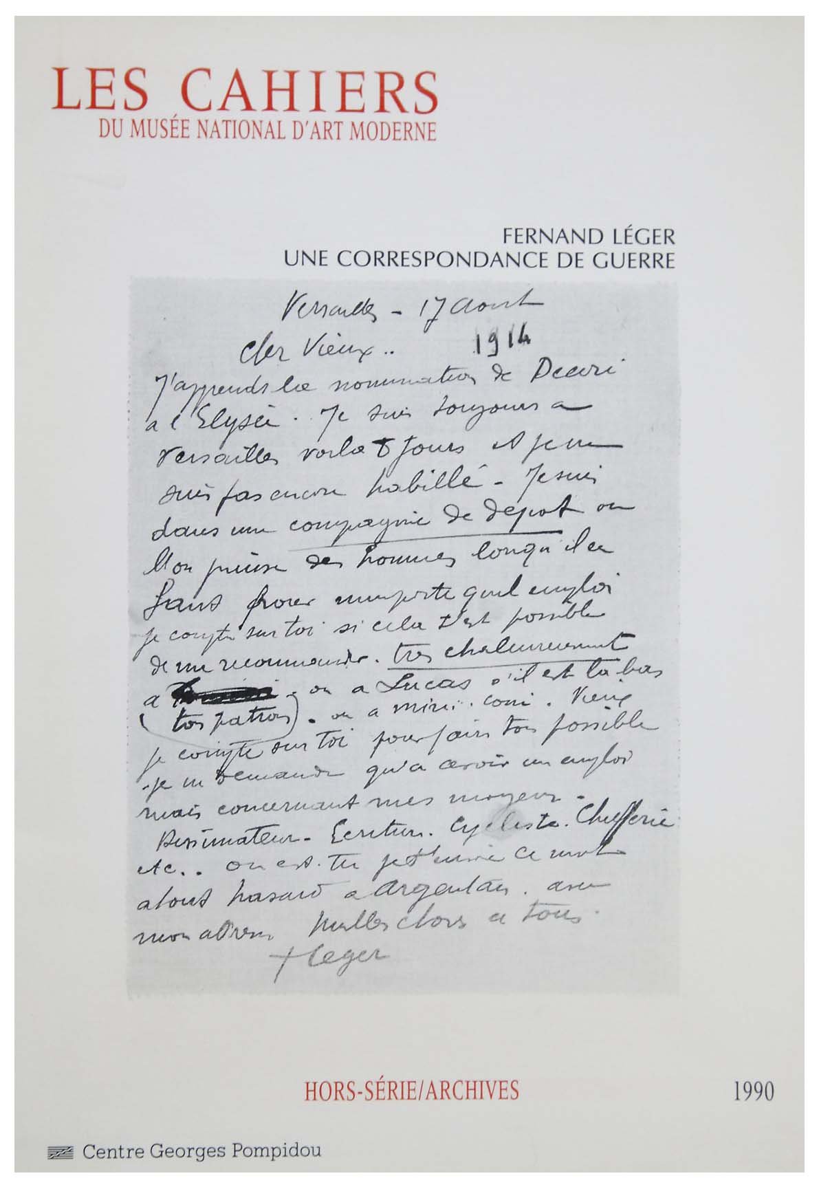 Les Cahiers du Musée d'art moderne - Hors série. Fernand Léger - Une correspondance de guerre