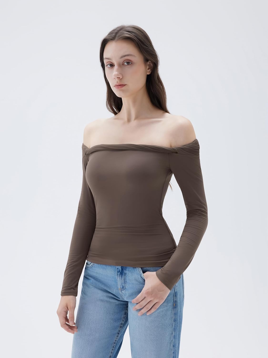 SUUKSESS Women Padded Off The Shoulder Tops Double Lined Going Out Fitted Basic Fall Shirts - Image 3