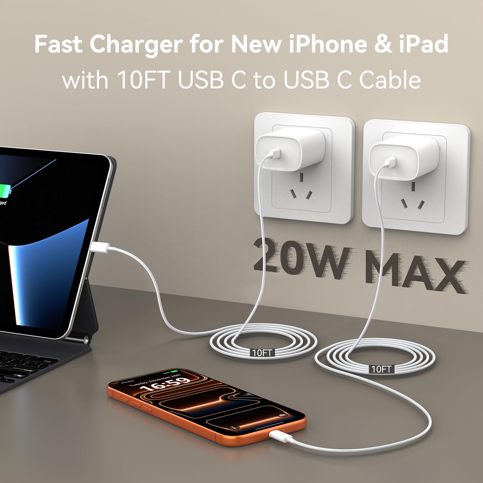 Ubearkk Cavo di ricarica rapida e intrecciato da USB C a Usb-C da 3 m, compatibile con iPhone 15, iPhone 16 Pro, iPhone 16 Plus, iPhone 16 Pro Max, Iphone 15, Iphone 15 Pro Max, Iphone 15