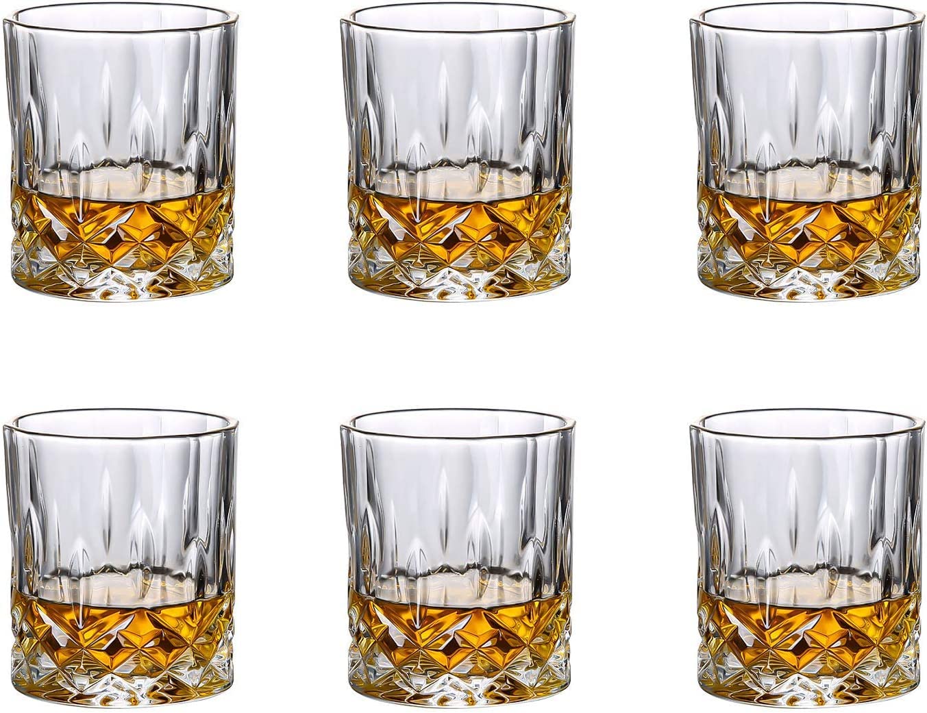 MEETOZ Crystal Whiskey Glass, Old Fashioned Whiskey Glasses, 11 Oz Unique Bar Whiskey Glasses for Scotch, Bourbon, Liquor and Cocktail Drinks - Set of 6