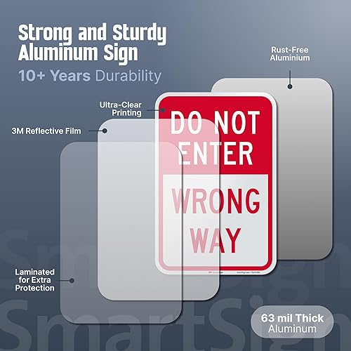 Miniatura 2 de SmartSign Letrero de metal con texto en inglés "Do Not Enter - Wrong Way" de 18 x 12 pulgadas, aluminio de 63 mil, material reflectante laminado 3M,