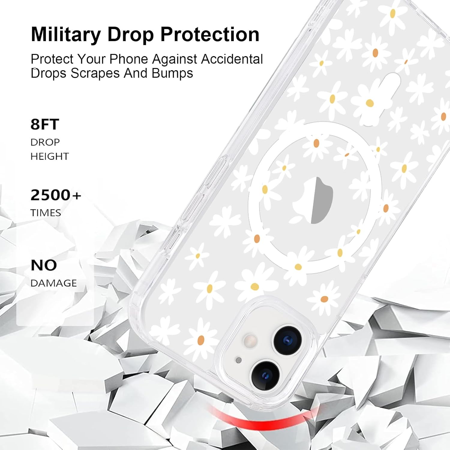 for iPhone 12/iPhone 12 Pro Case [Compatible with Magsafe], Cute Flower Girls Women Clear Case Silicone Shockproof Protective Cover with Pretty Floral Pattern for iPhone 12/12 Pro 6.1'',White - Image 3