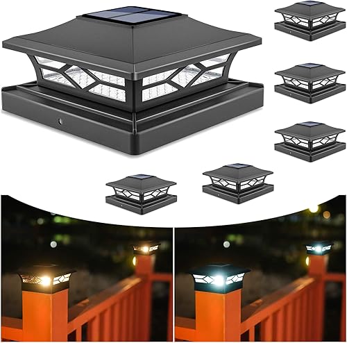 Miniatura 7 de VOLISUN - Faroles solares para poste: paquete de 2 luces para exteriores, para cubierta, con casquillo blanco, resistente al agua, 2 modos