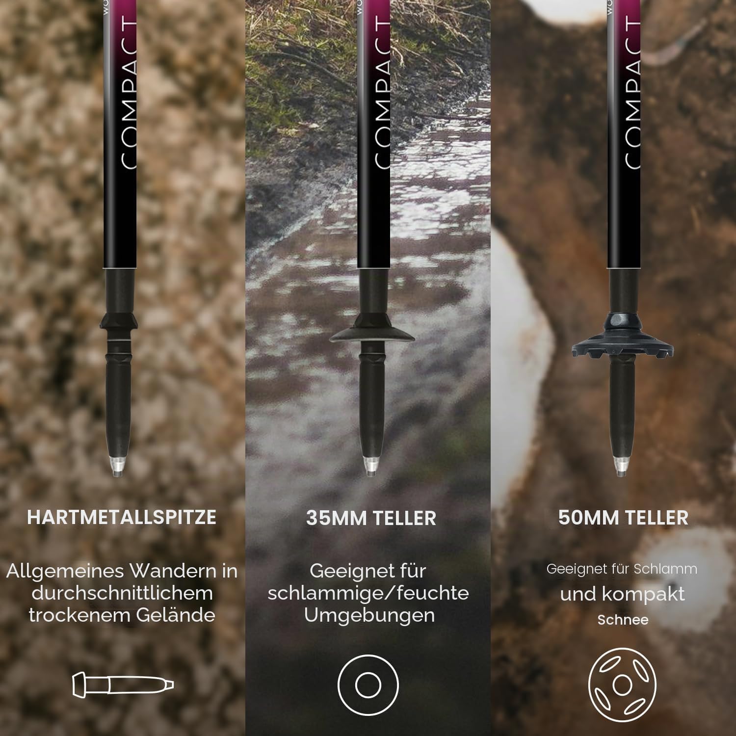 Fizan Compact 3 Trekking Poles – 5.6 oz Ultralight, Backpacking, Thru Hiking Poles, Adjustable, Collapsible, Customized Fit, Eva Grips, Aluminum Walking Sticks (Compact 3)