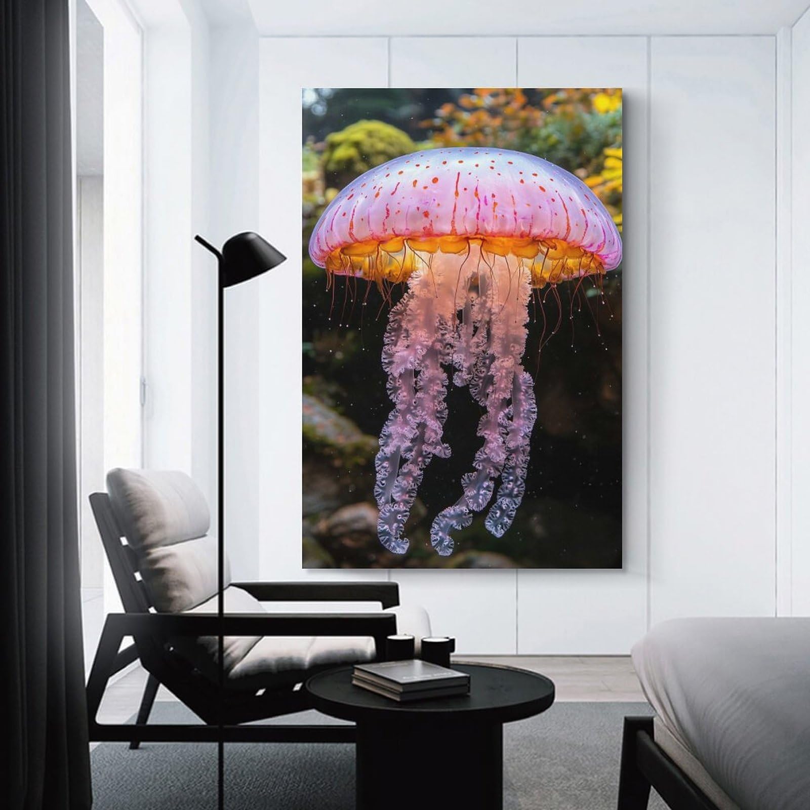 Junmoney Wall Art Print Elegant Jellyfish in Ocean Depths, 08x12inch(20x30cm), for Study, Office Or Focused Interiors, Decorative Artwork for Productive Spaces