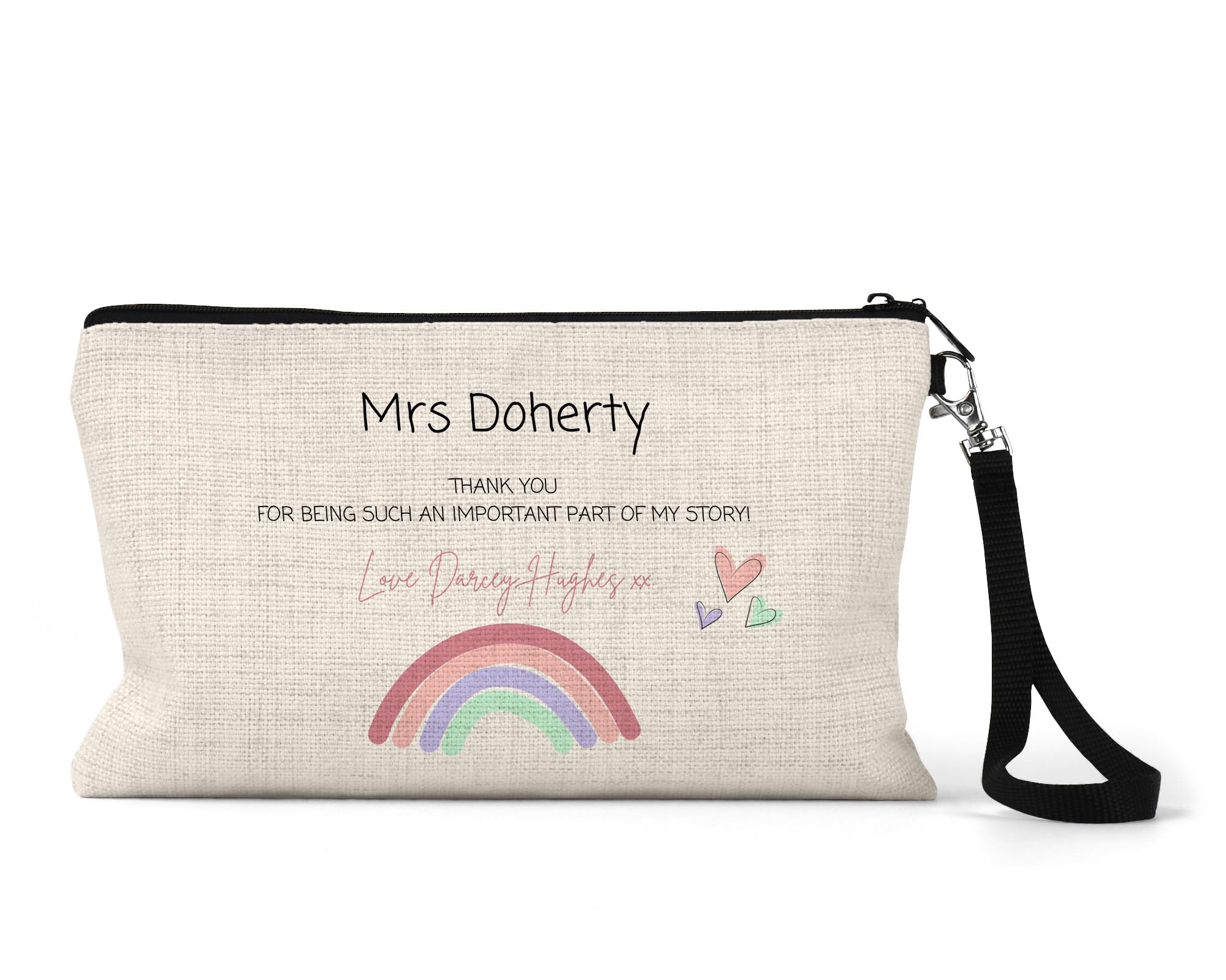 UNIQUEPGIFTS Teacher Gifts for Women, Linen Pencil Case, Rainbow, End of School Leaving Present, Thank You Teachers, Teaching Assistant, Nursery Worker (Personalised - 7)