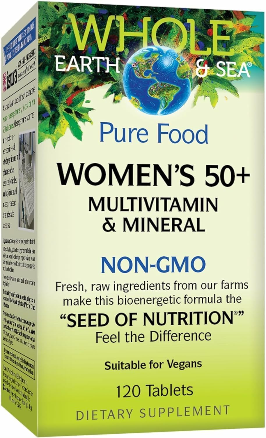 Natural Factors Whole Earth & Sea Women's 50+ Multivitamin & Mineral - Daily Multivitamin with Calcium, Selenium & More - Supports Bone & Brain Health - 120 Tablets (60 Servings)