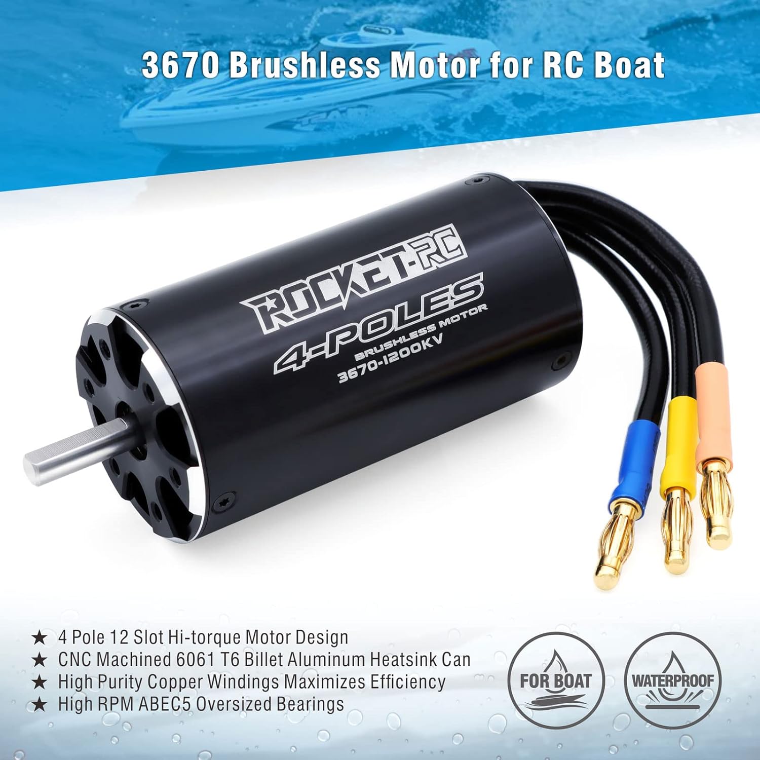 3670 1200KV Brushless RC Boat Motor Waterproof Shaft 5mm Brushless Motor 4Pole Design Boat Replacement Parts (1200kv) - Image 3