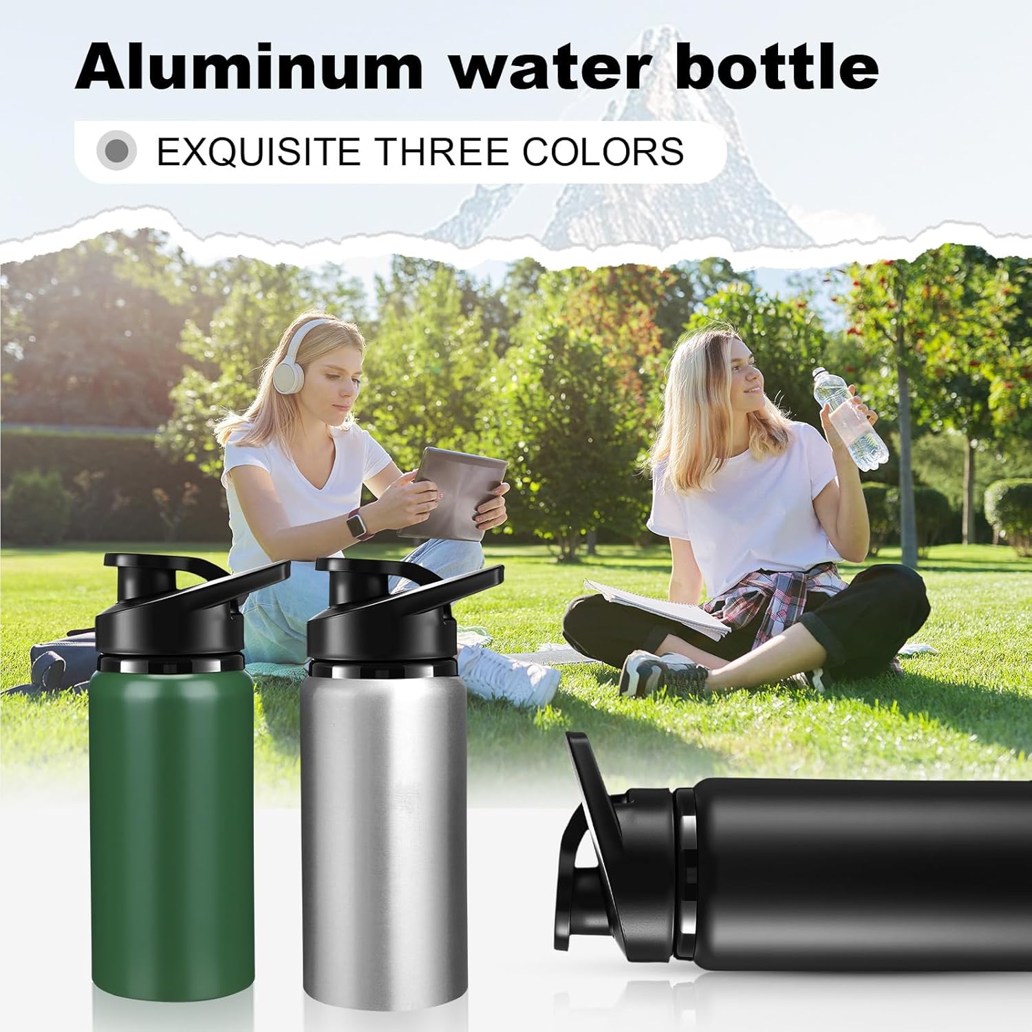 Domensi 12 Pack Aluminum Water Bottle Bulk Reusable Water Bottle, Lightweight Easy Carry Leakproof with Snap Lid Travel Bottles, for Gym Outdoor Sports Cycling Camping Fishing (17oz,Dark Colors)