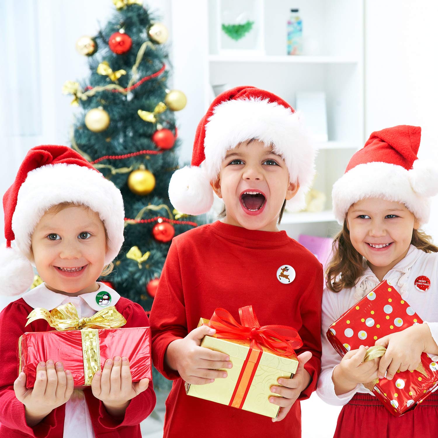 FEPITO 36 Pcs Botones de Feliz Navidad Botones Mini Pinback con Tarjetas de Navidad para Niños Suministros Fiesta de Navidad