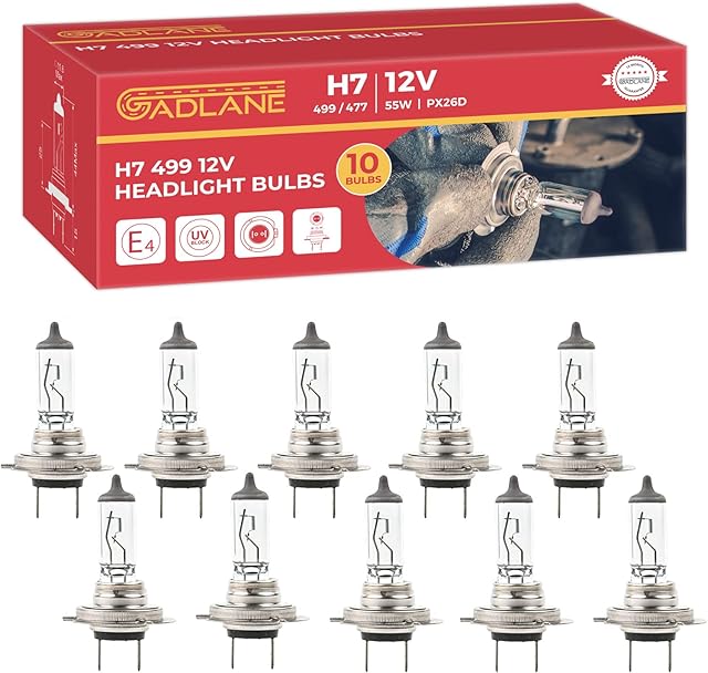 GADLANE 10 x H7 499 12V 55W Standard Halogen Headlamp Headlight Car Bulbs 2 PIN PX26d (Pack Of 10)