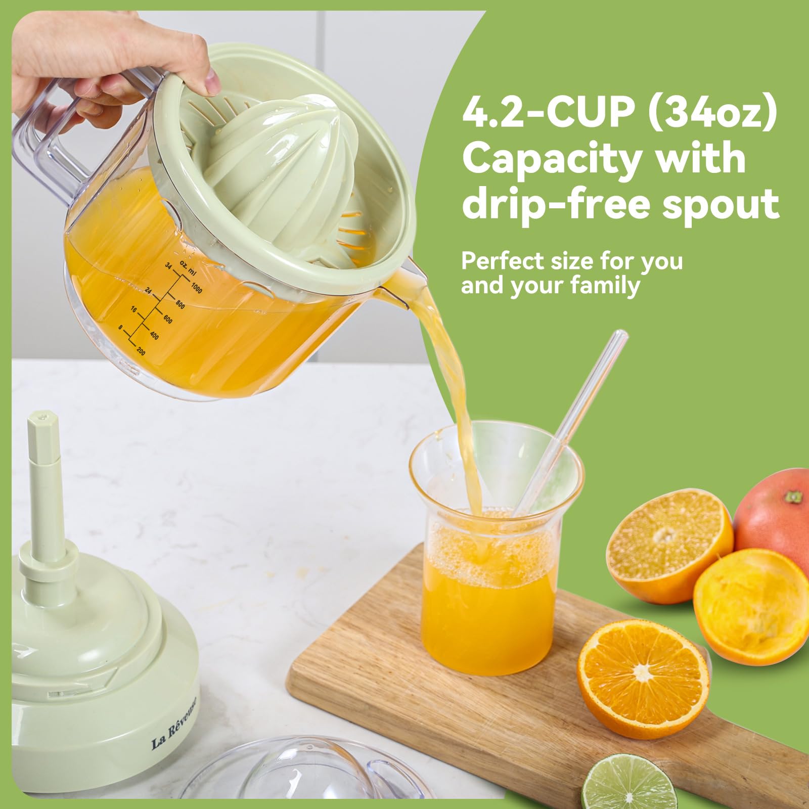 Exprimidor eléctrico de cítricos de 34 onzas para jugo de pomelo, naranja, limón y lima, 40 W, amarillo grisáceo 4