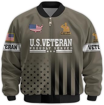 Honoring Patriotic Varsity Bomber Jacket for Veterans, Military Style Mens Outdoor Jacket Perfect Veterans Day Gifts